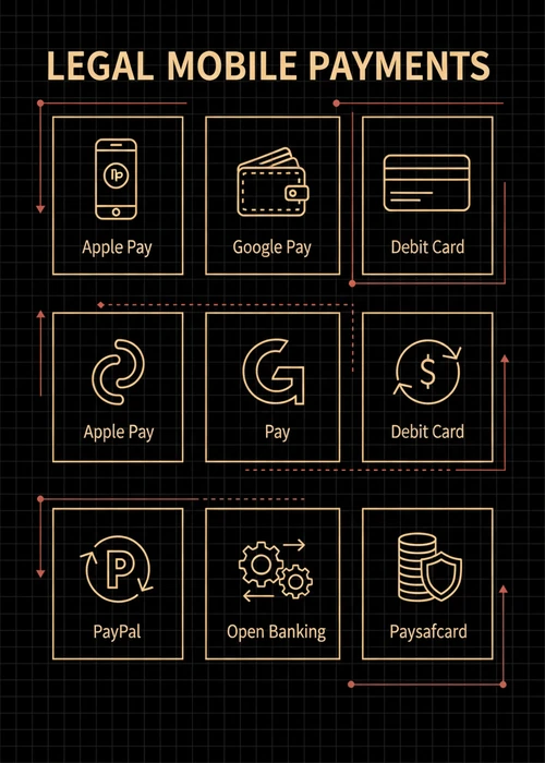 Smartphone displaying a mobile casino interface with various payment method icons