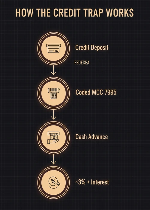 A hand holding a credit card over a smartphone displaying a casino website interface, indicating online gambling transactions.