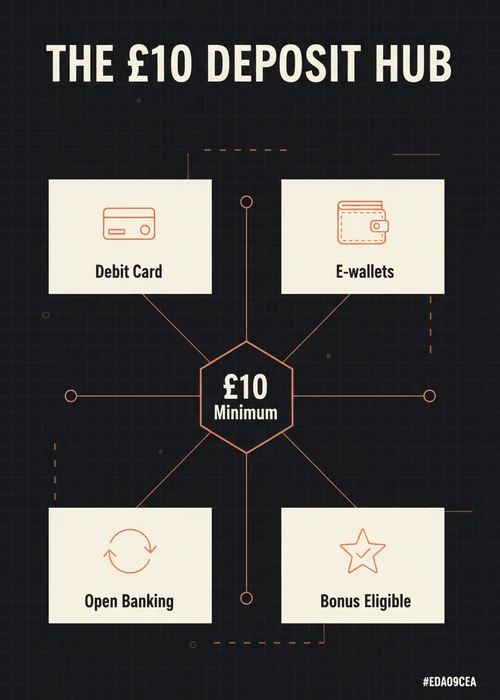 Pile of ten pound notes next to a debit card on a casino table